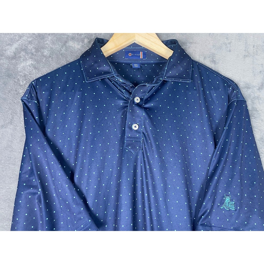 Stitch Golf Ansley Golf Atlanta Mens Navy Blue Polka Dot Polo Shirt Medium Large